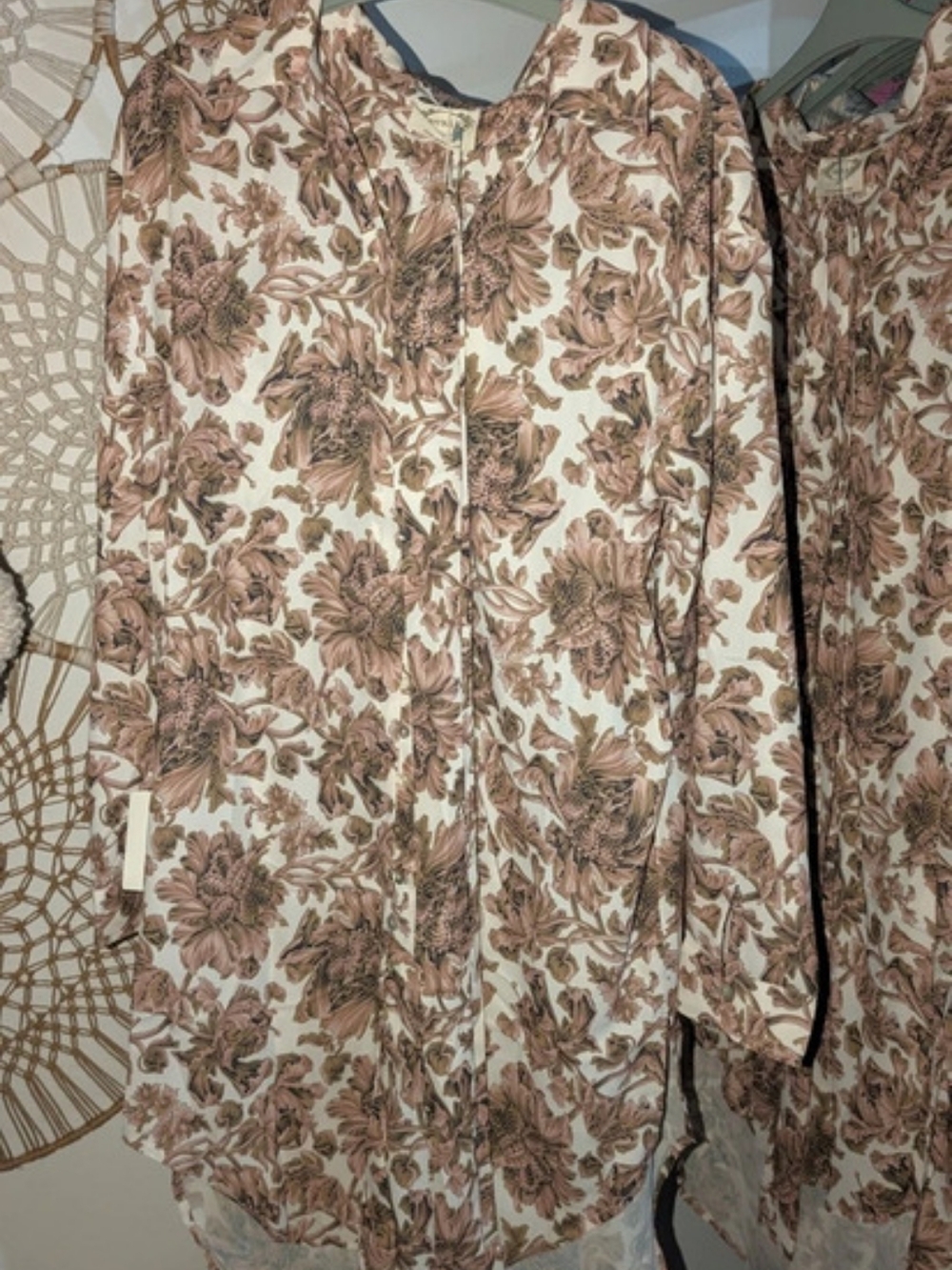 Joyfolie Janine Shirt Dress In Ecru Floral  in Brown & Cream NWT